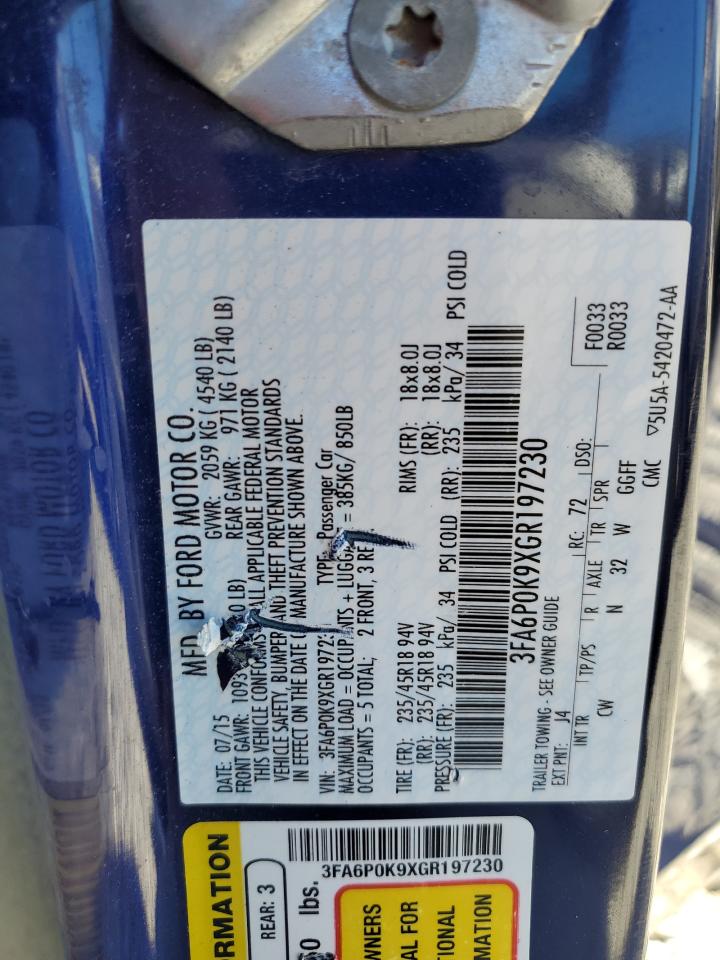 2016 Ford Fusion Titanium VIN: 3FA6P0K9XGR197230 Lot: 86729165