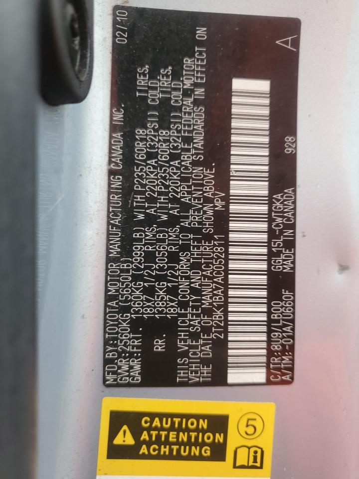 2010 Lexus Rx 350 VIN: 2T2BK1BA7AC052811 Lot: 87435245