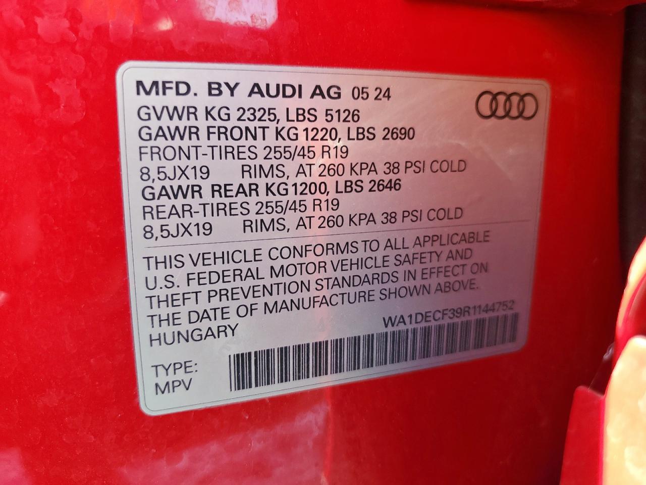 2024 Audi Q3 Premium S Line 45 VIN: WA1DECF39R1144752 Lot: 84999055