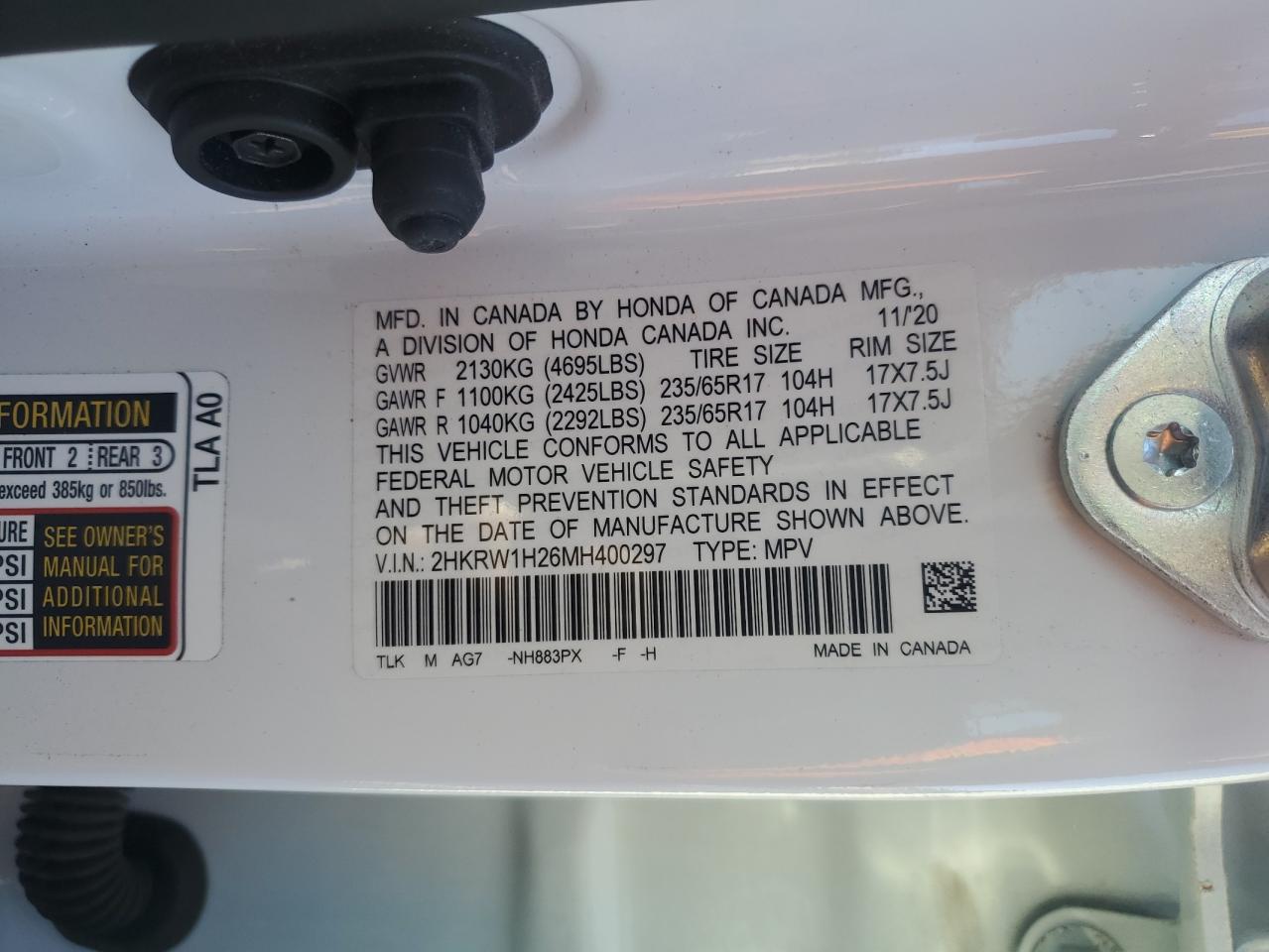 2021 Honda Cr-V Lx VIN: 2HKRW1H26MH400297 Lot: 89858005