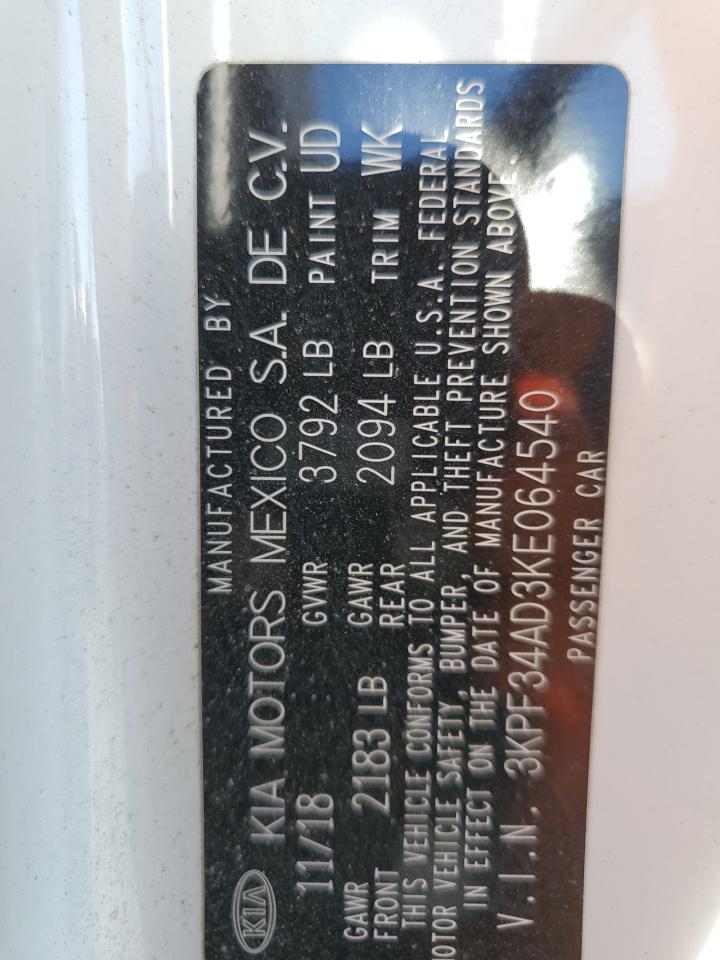 2019 Kia Forte Gt Line VIN: 3KPF34AD3KE064540 Lot: 90520365