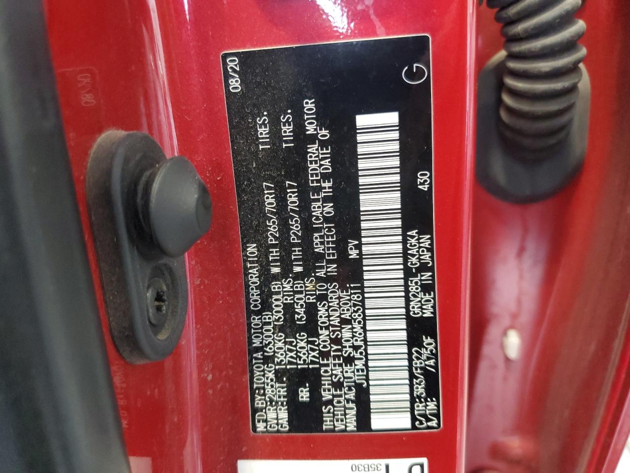 2021 Toyota 4Runner Sr5/Sr5 Premium VIN: JTEMU5JR6M5837811 Lot: 85351455