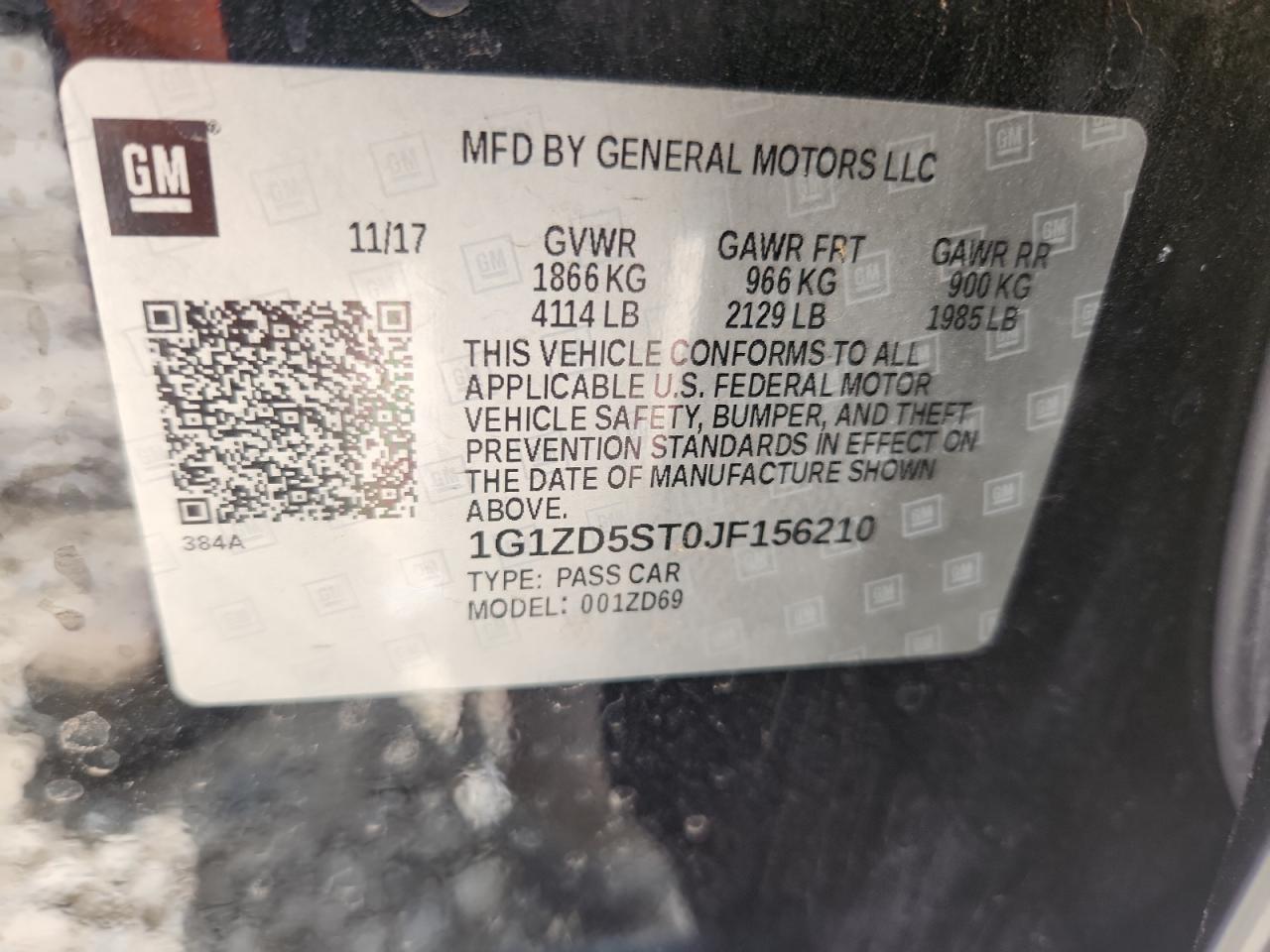 2018 Chevrolet Malibu Lt VIN: 1G1ZD5ST0JF156210 Lot: 82240045