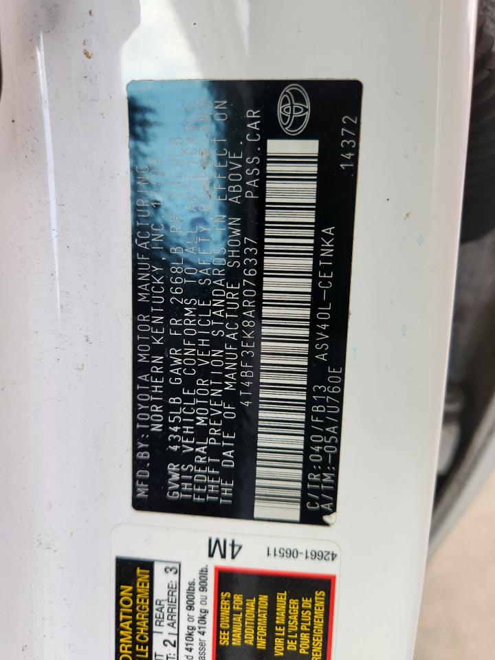 2010 Toyota Camry Base VIN: 4T4BF3EK8AR076337 Lot: 81974005