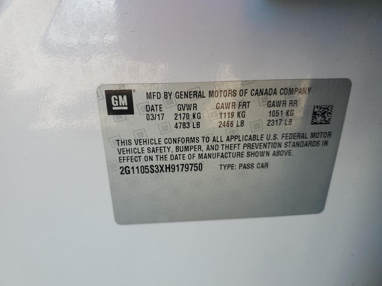 2017 Chevrolet Impala Lt VIN: 2G1105S3XH9179750 Lot: 82210185