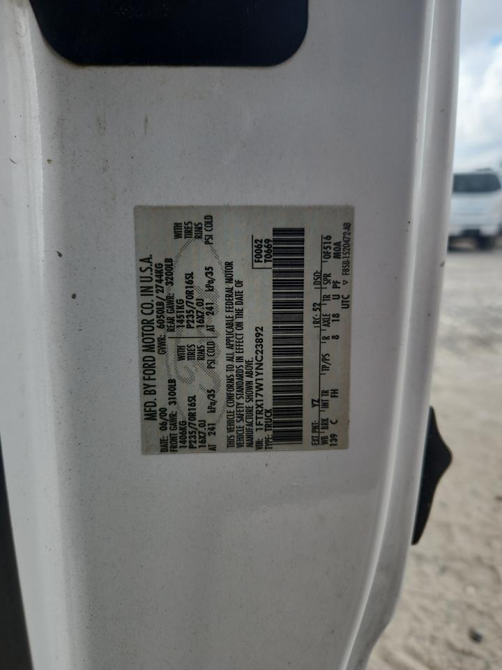 2000 Ford F150 VIN: 1FTRX17W1YNC23892 Lot: 86887745