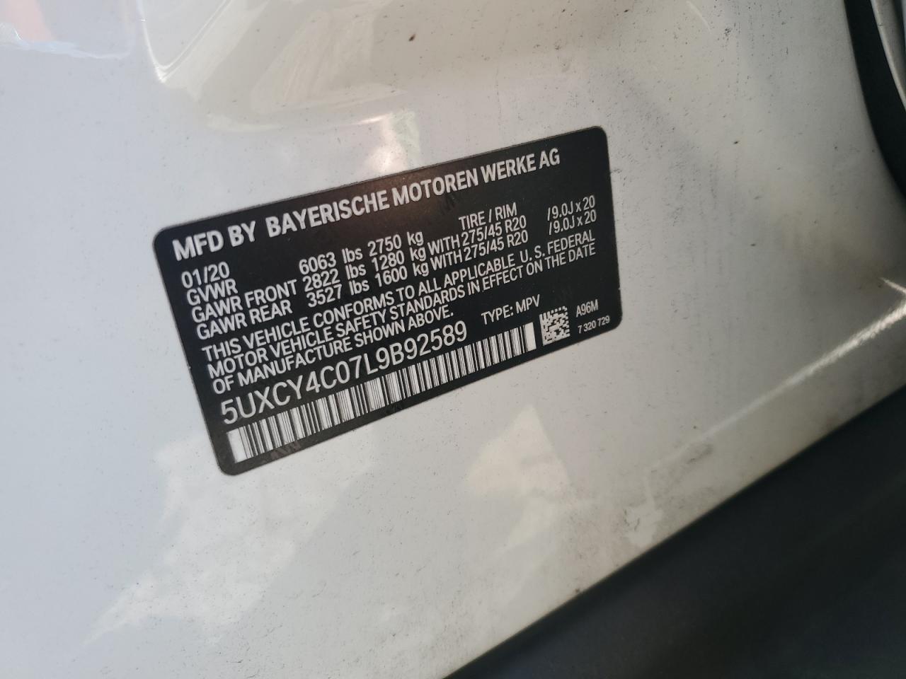 2020 BMW X6 Sdrive 40I VIN: 5UXCY4C07L9B92589 Lot: 86602465