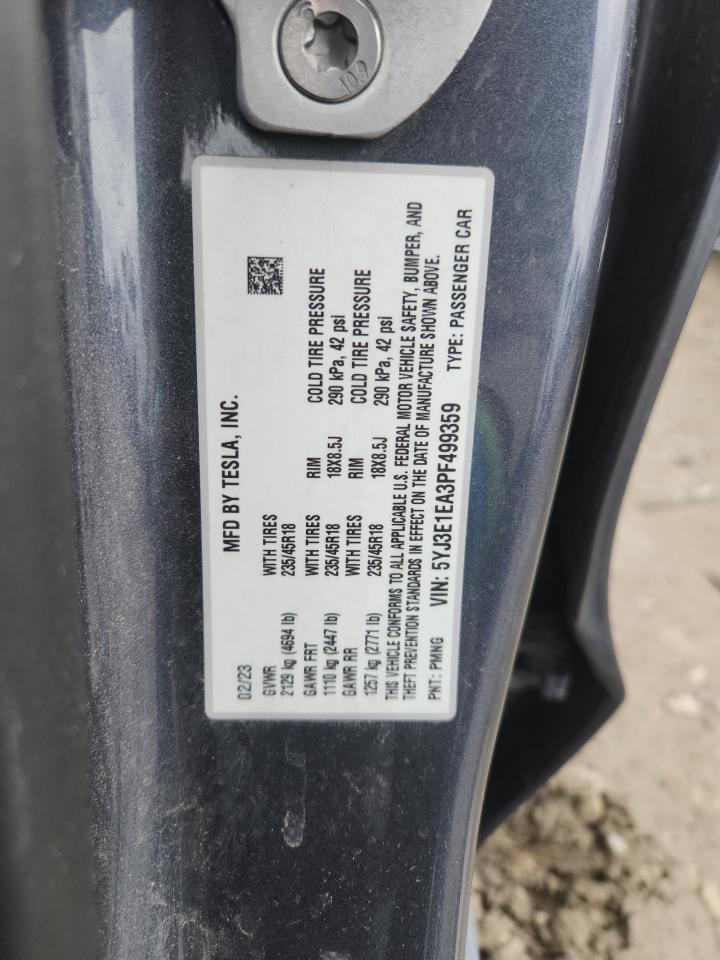 2023 Tesla Model 3 VIN: 5YJ3E1EA3PF499359 Lot: 86068015
