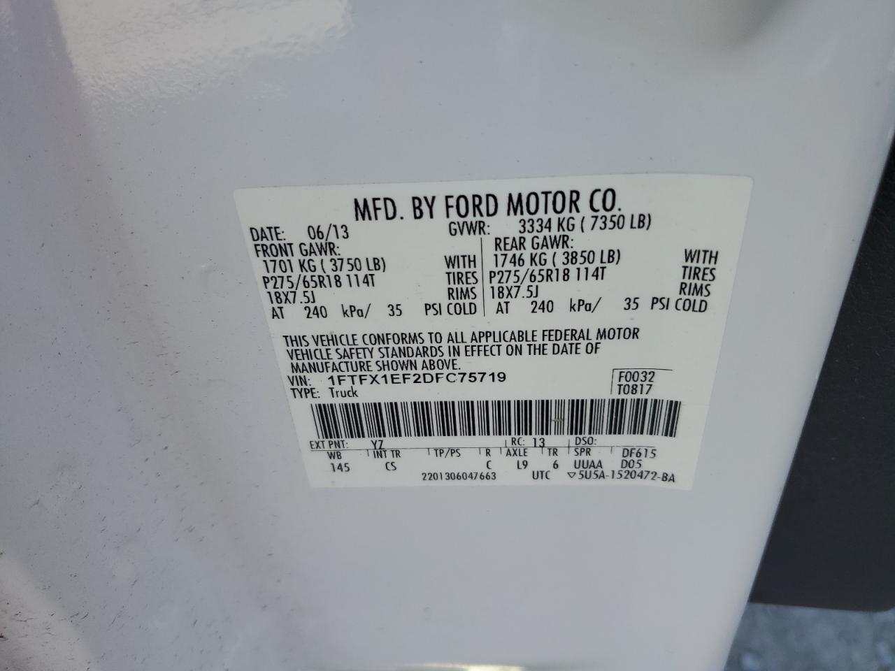 2013 Ford F150 Super Cab VIN: 1FTFX1EF2DFC75719 Lot: 82249795