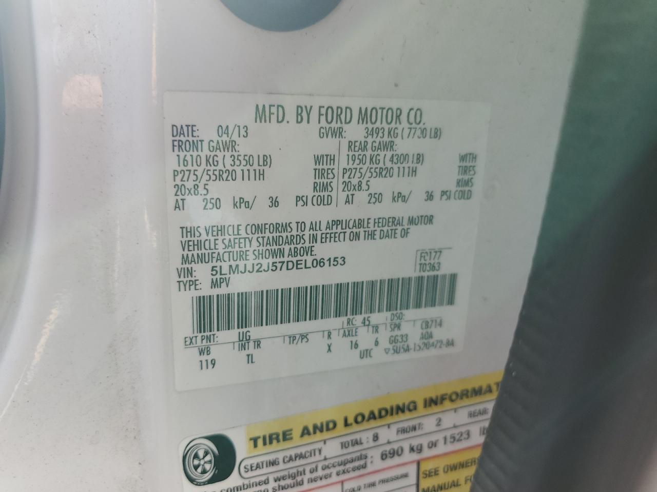 2013 Lincoln Navigator VIN: 5LMJJ2J57DEL06153 Lot: 90696205