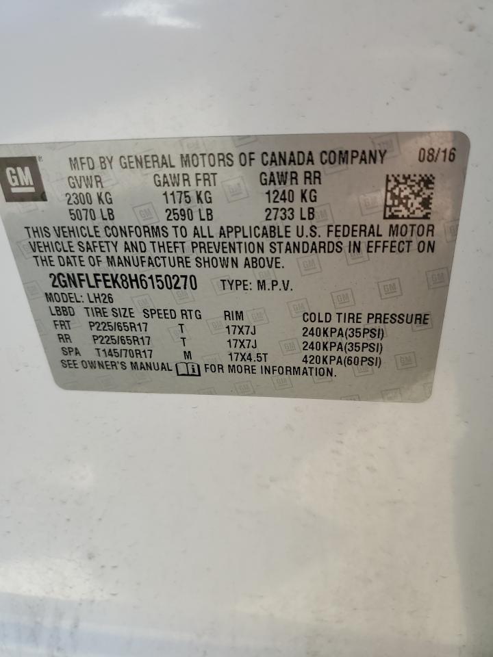 2017 Chevrolet Equinox Lt VIN: 2GNFLFEK8H6150270 Lot: 86449875