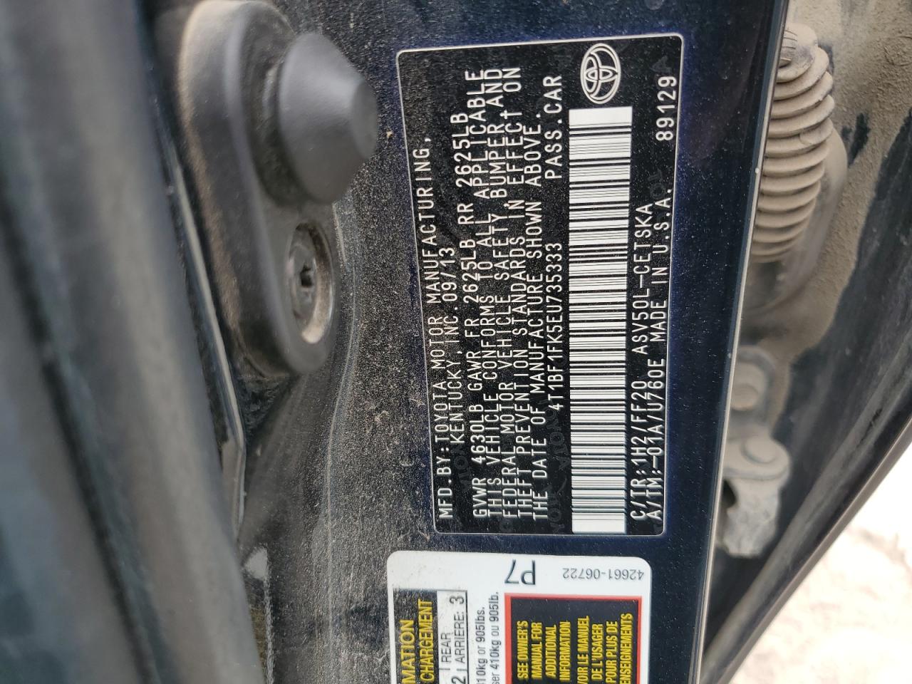 2014 Toyota Camry L VIN: 4T1BF1FK5EU735333 Lot: 85377165