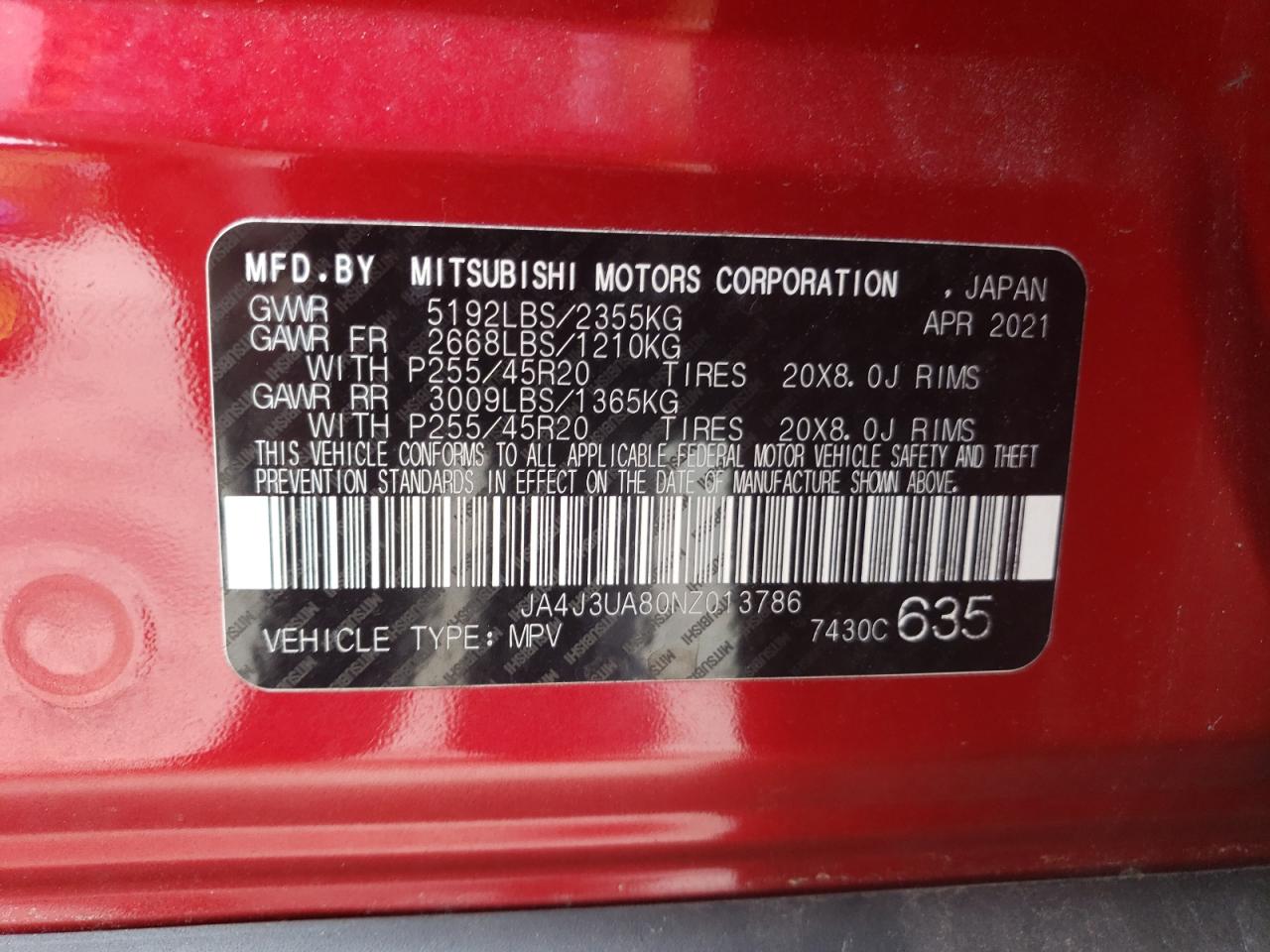 2022 Mitsubishi Outlander Se VIN: JA4J3UA80NZ013786 Lot: 85312475