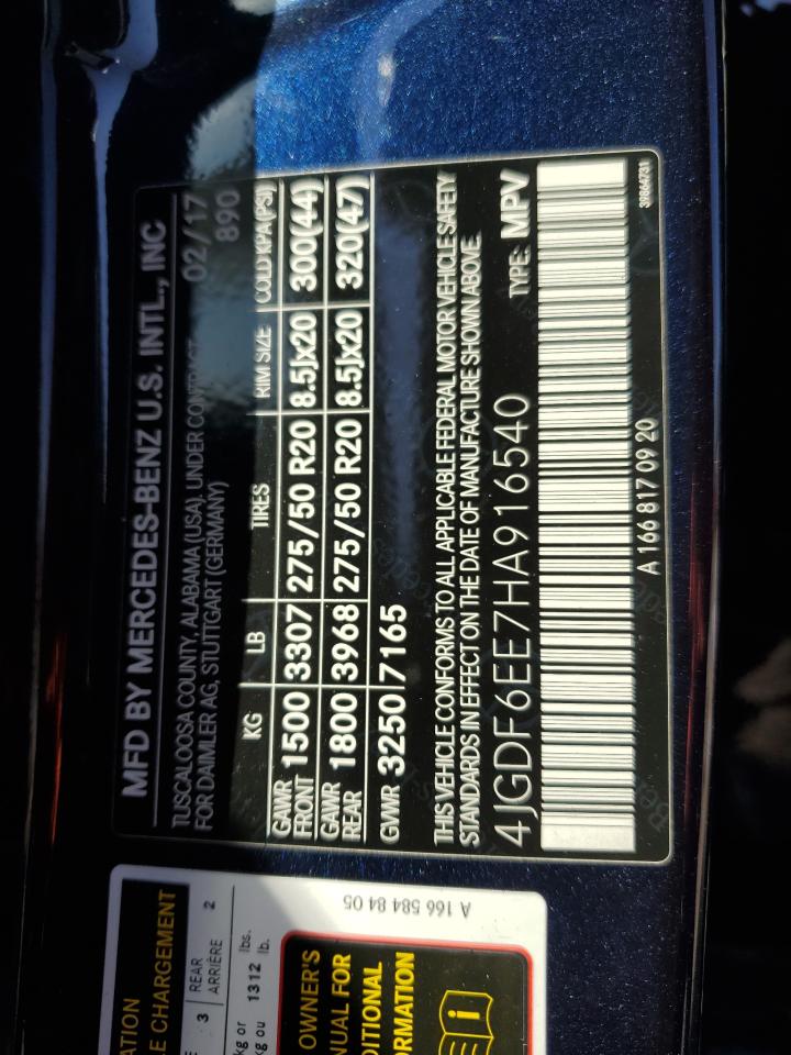 2017 Mercedes-Benz Gls 450 4Matic VIN: 4JGDF6EE7HA916540 Lot: 89827835