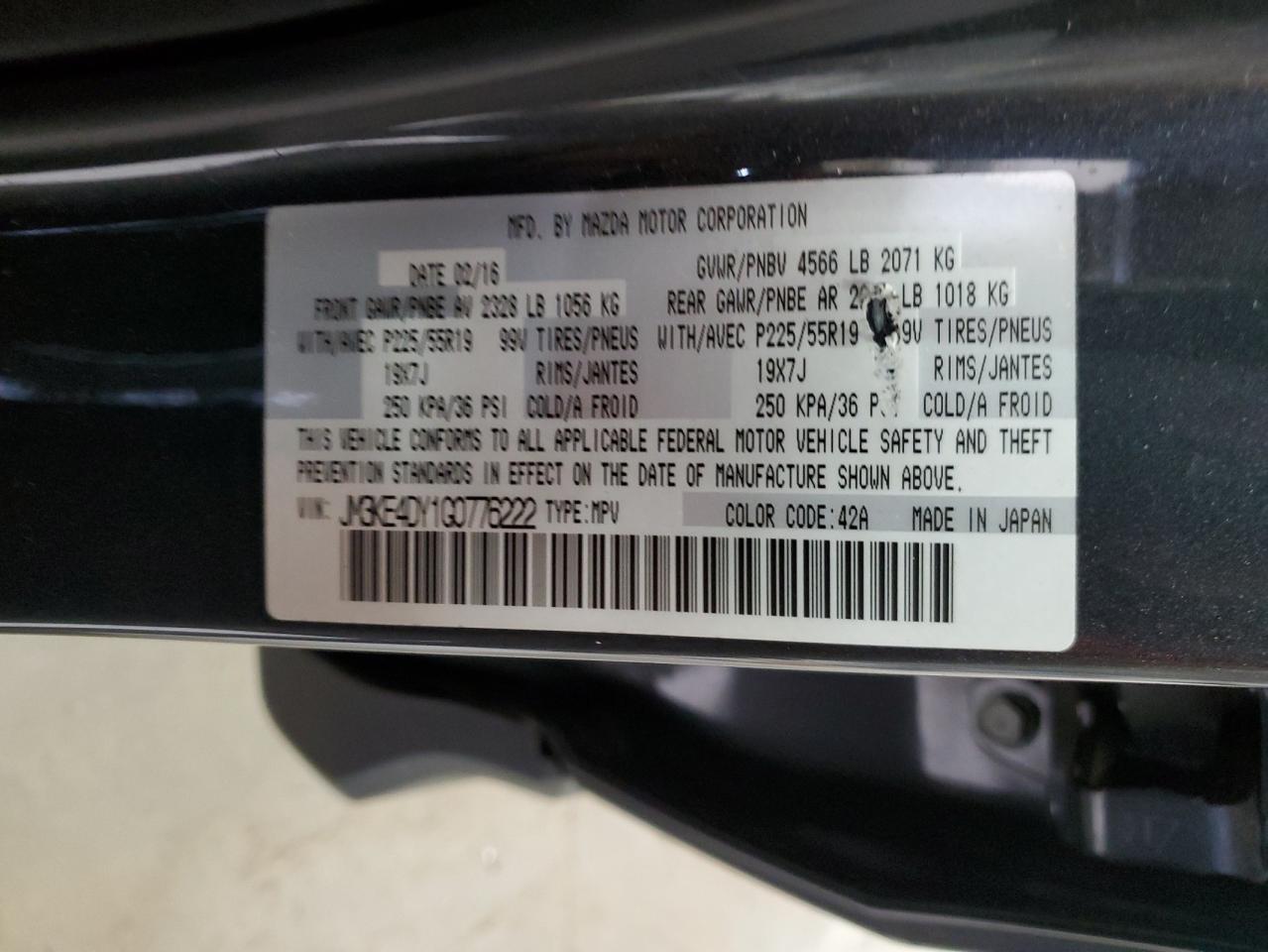 2016 Mazda Cx-5 Gt VIN: JM3KE4DY1G0776222 Lot: 87483465