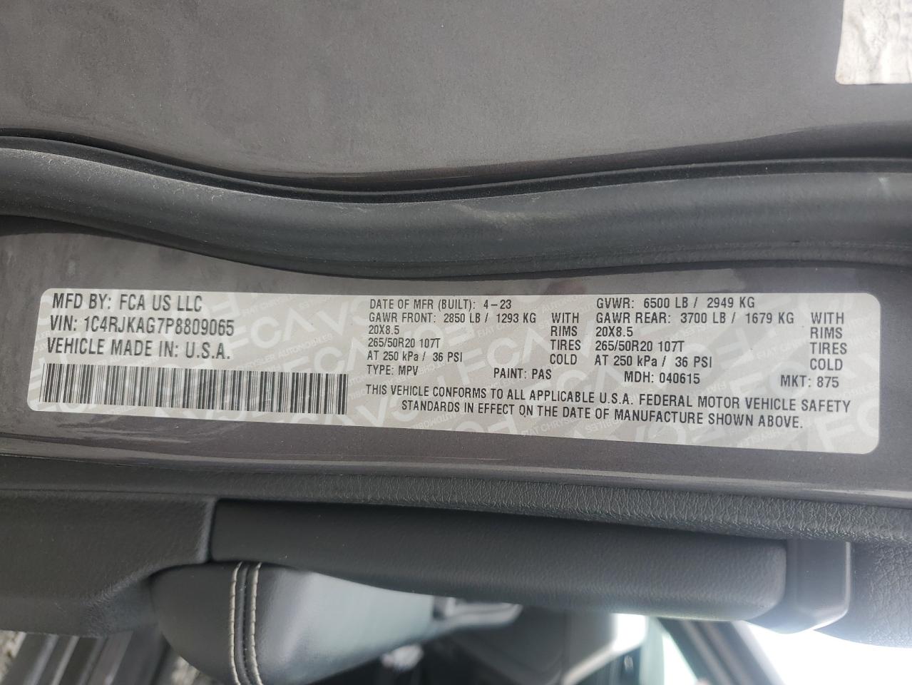 2023 Jeep Grand Cherokee L Laredo VIN: 1C4RJKAG7P8809065 Lot: 85645235