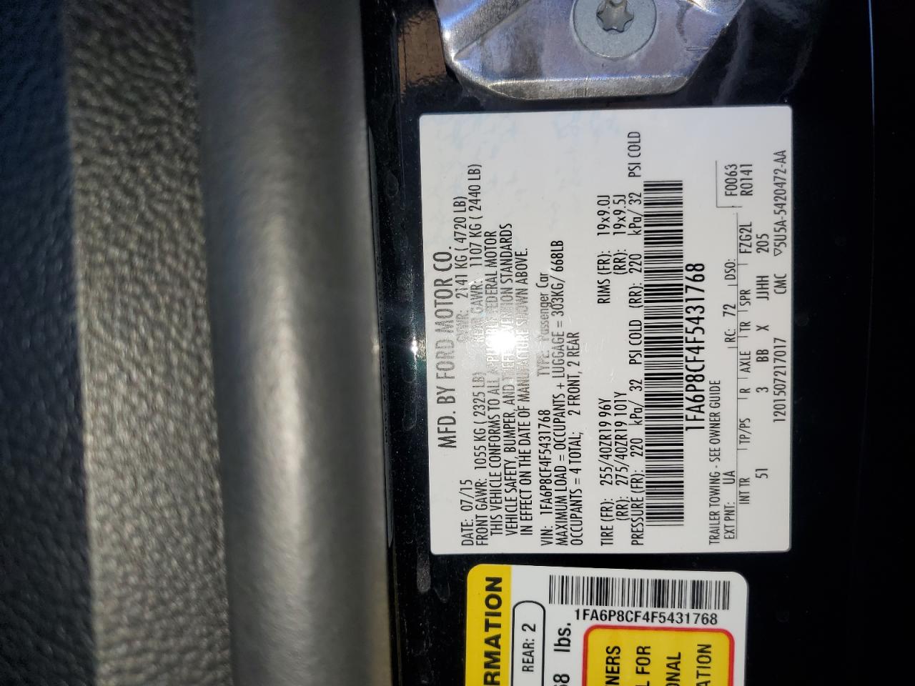 2015 Ford Mustang Gt VIN: 1FA6P8CF4F5431768 Lot: 82778905