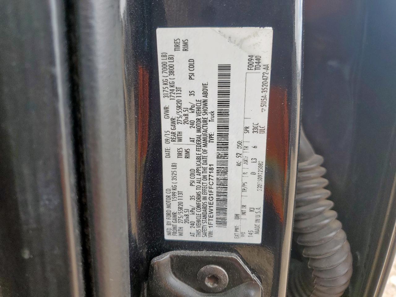 2015 Ford F150 Supercrew VIN: 1FTEW1EG1FFC77181 Lot: 82207315