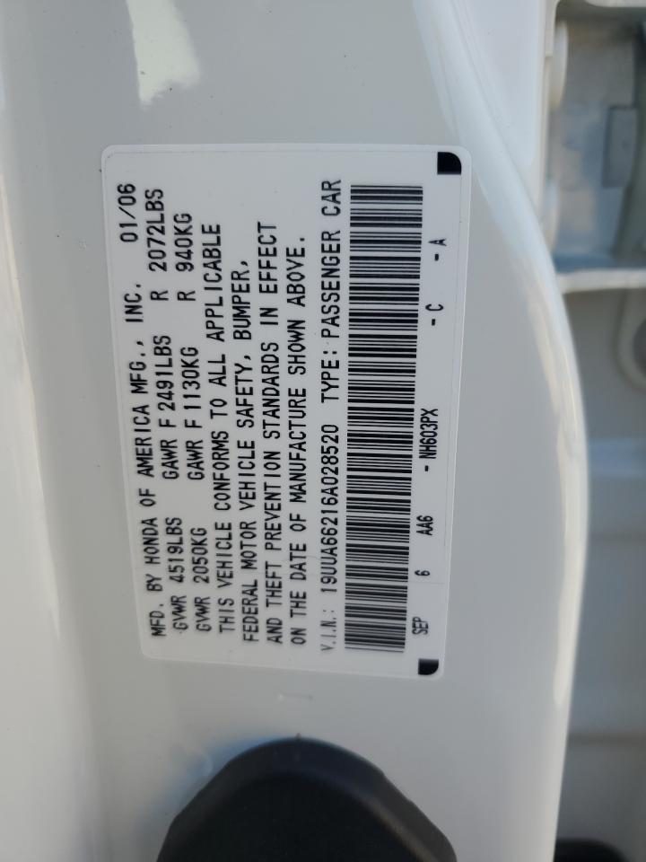 2006 Acura 3.2Tl VIN: 19UUA66216A028520 Lot: 86227825