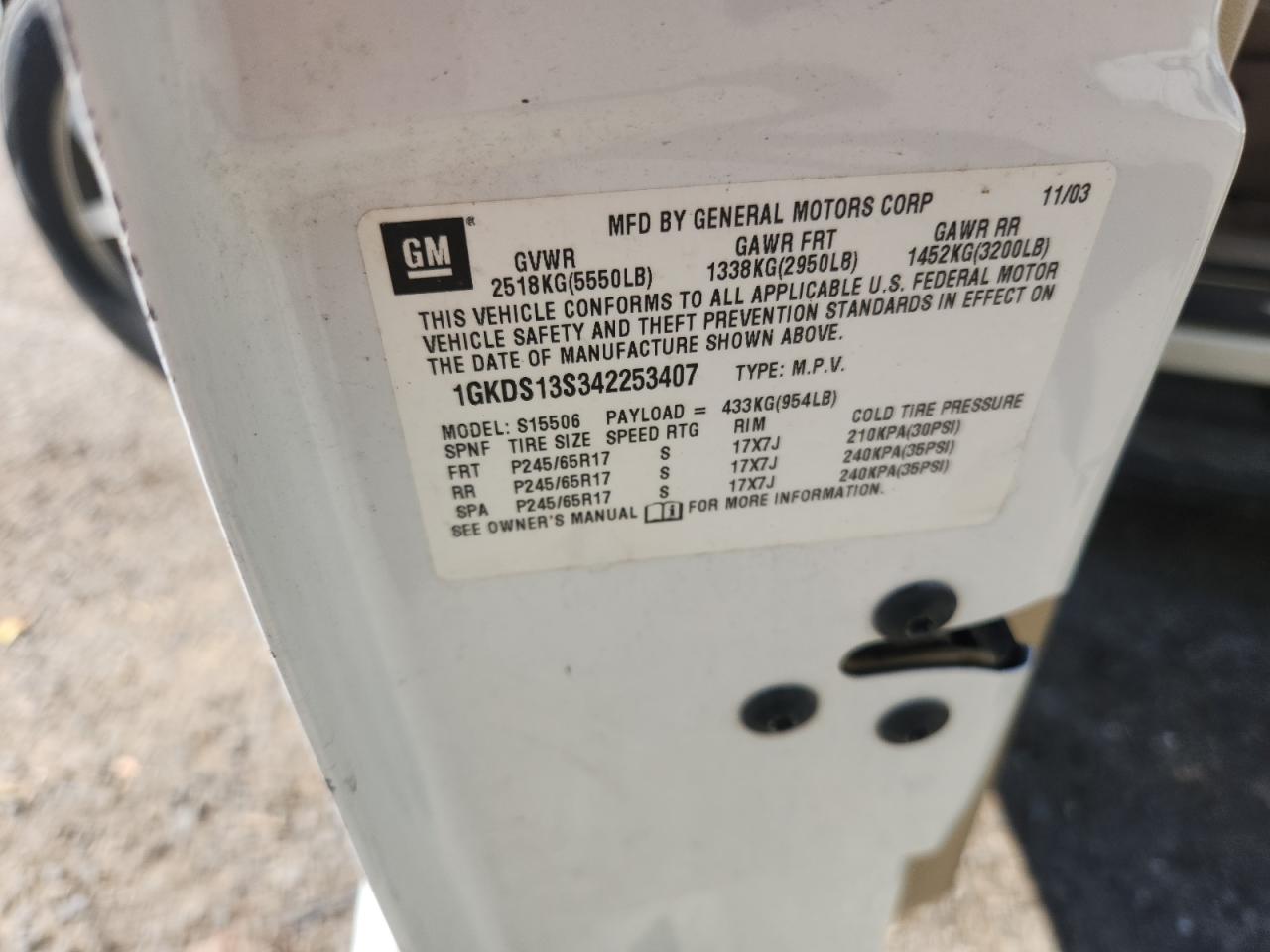 2004 GMC Envoy VIN: 1GKDS13S342253407 Lot: 85495315