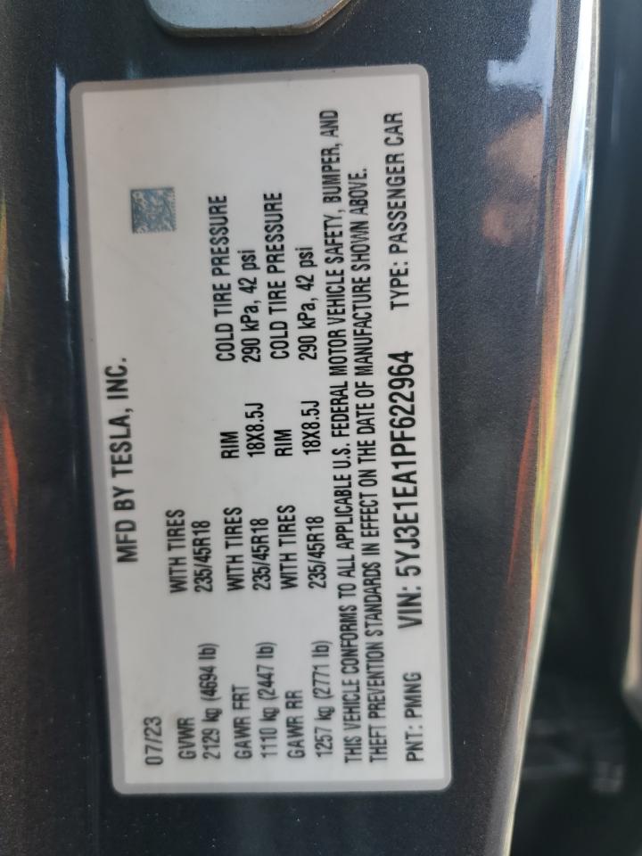 2023 Tesla Model 3 VIN: 5YJ3E1EA1PF622964 Lot: 84819825