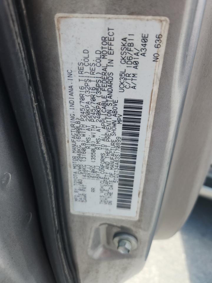 2003 Toyota Sequoia Sr5 VIN: 5TDZT34A83S170899 Lot: 85317455