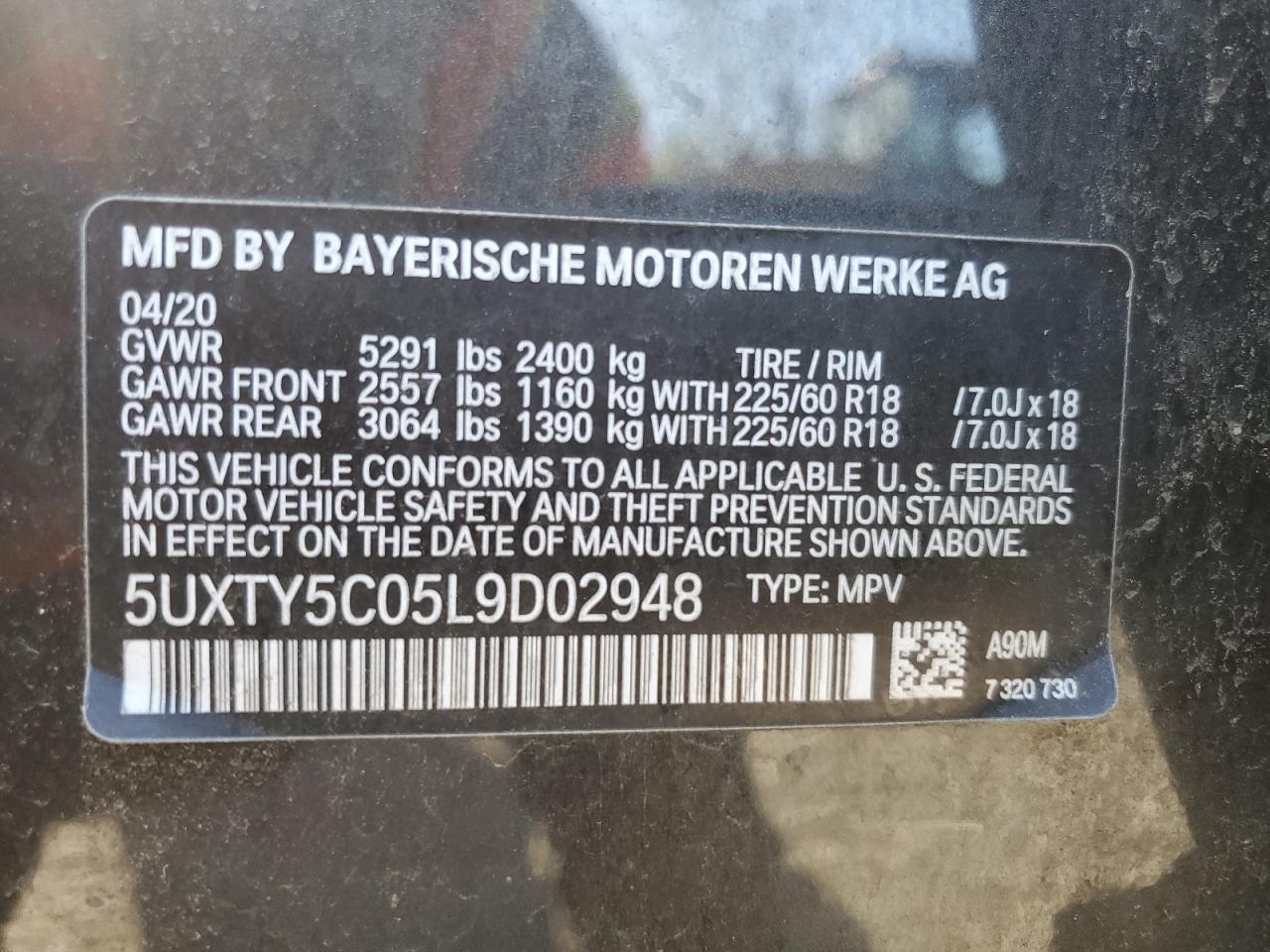 2020 BMW X3 xDrive30I VIN: 5UXTY5C05L9D02948 Lot: 84009045