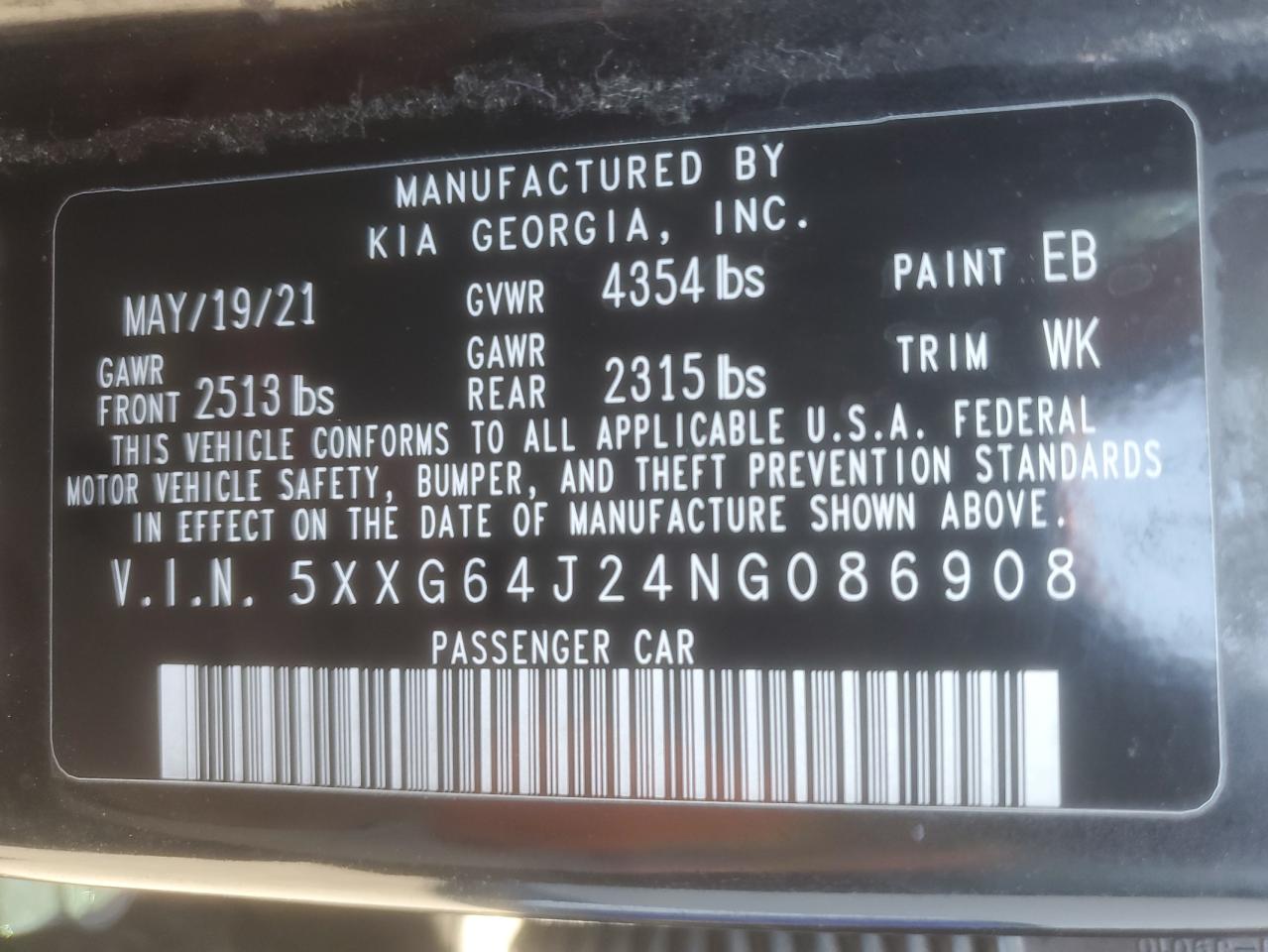 2022 Kia K5 Gt Line VIN: 5XXG64J24NG086908 Lot: 89835855