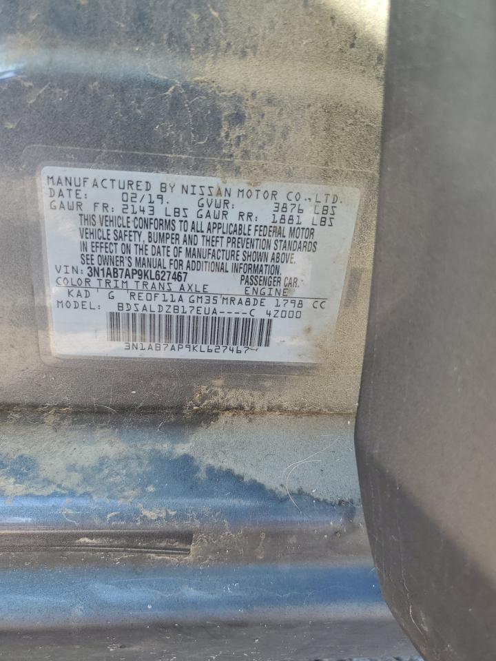 2019 Nissan Sentra S VIN: 3N1AB7AP9KL627467 Lot: 85950185