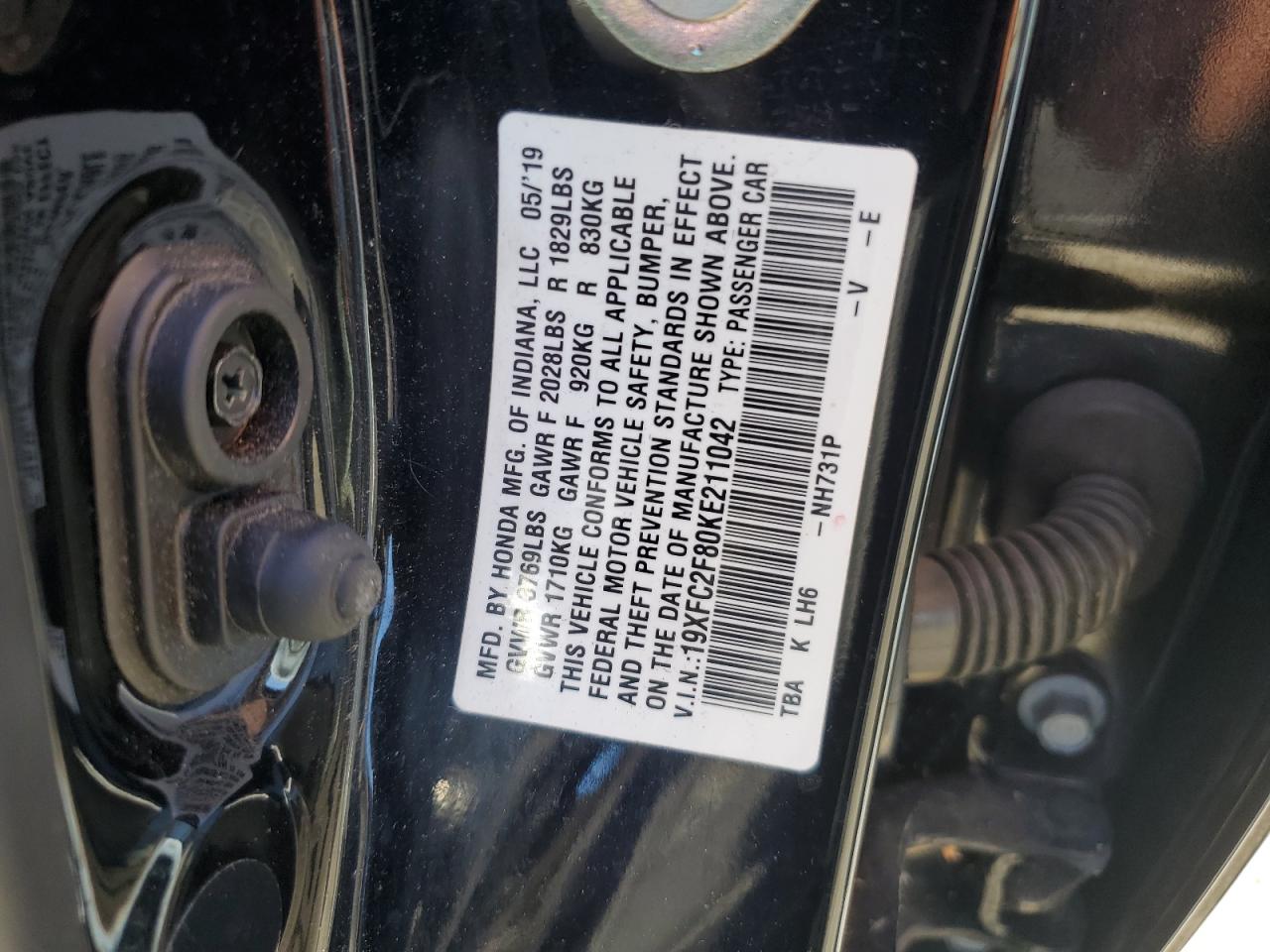 2019 Honda Civic Sport VIN: 19XFC2F80KE211042 Lot: 86405595
