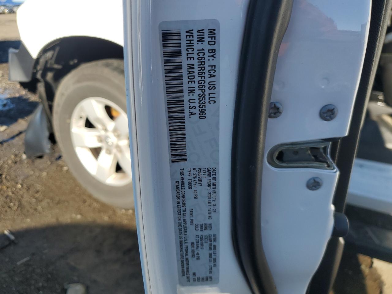 2023 Ram 1500 Classic Tradesman VIN: 1C6RR6FG6PS535960 Lot: 87288575