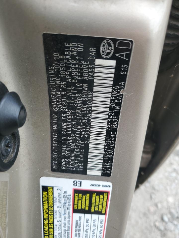 2010 Toyota Corolla Base VIN: 2T1BU4EE2AC510088 Lot: 86654055