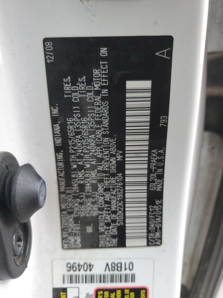 2009 Toyota Sienna Ce VIN: 5TDZK23C19S276104 Lot: 81915145