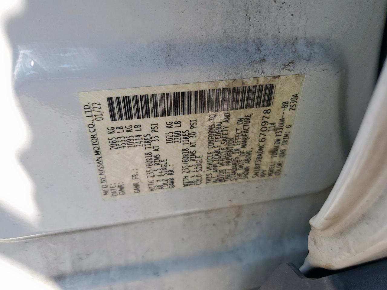 2022 Nissan Rogue Sv VIN: 5N1BT3BA0NC670978 Lot: 84942025