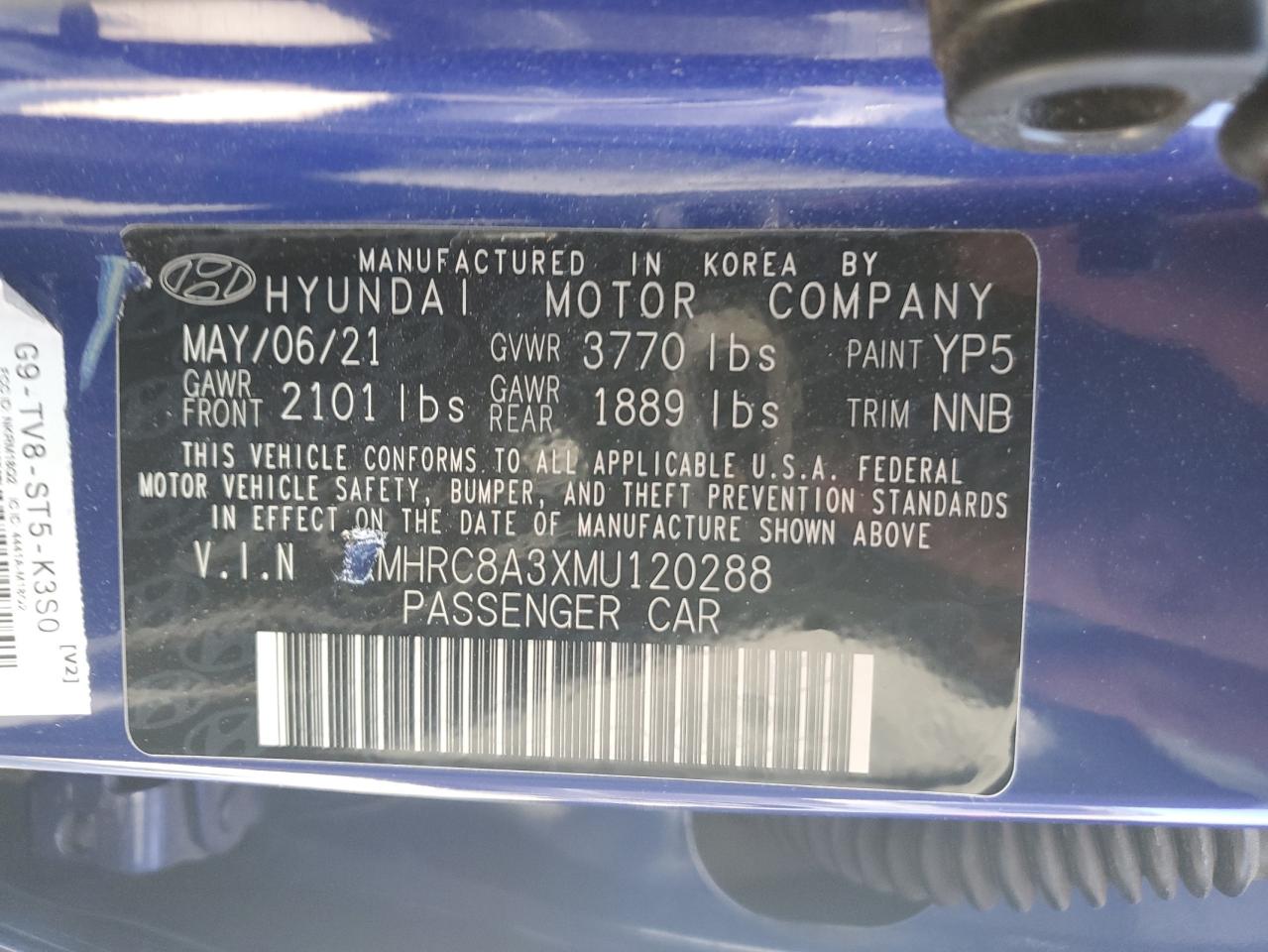 2021 Hyundai Venue Sel VIN: KMHRC8A3XMU120288 Lot: 82322955