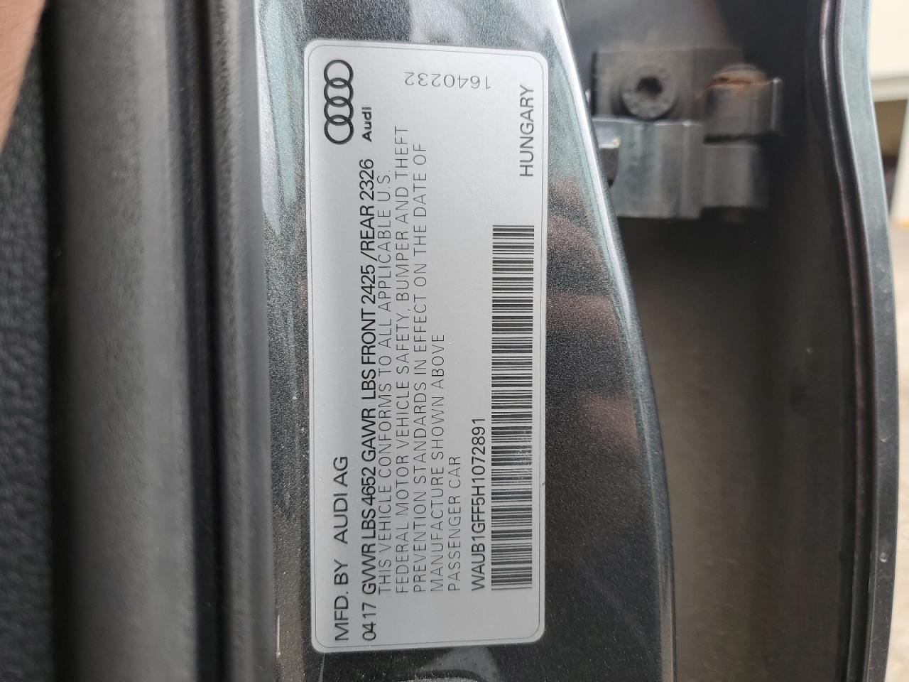 2017 Audi S3 Premium Plus VIN: WAUB1GFF5H1072891 Lot: 85271495