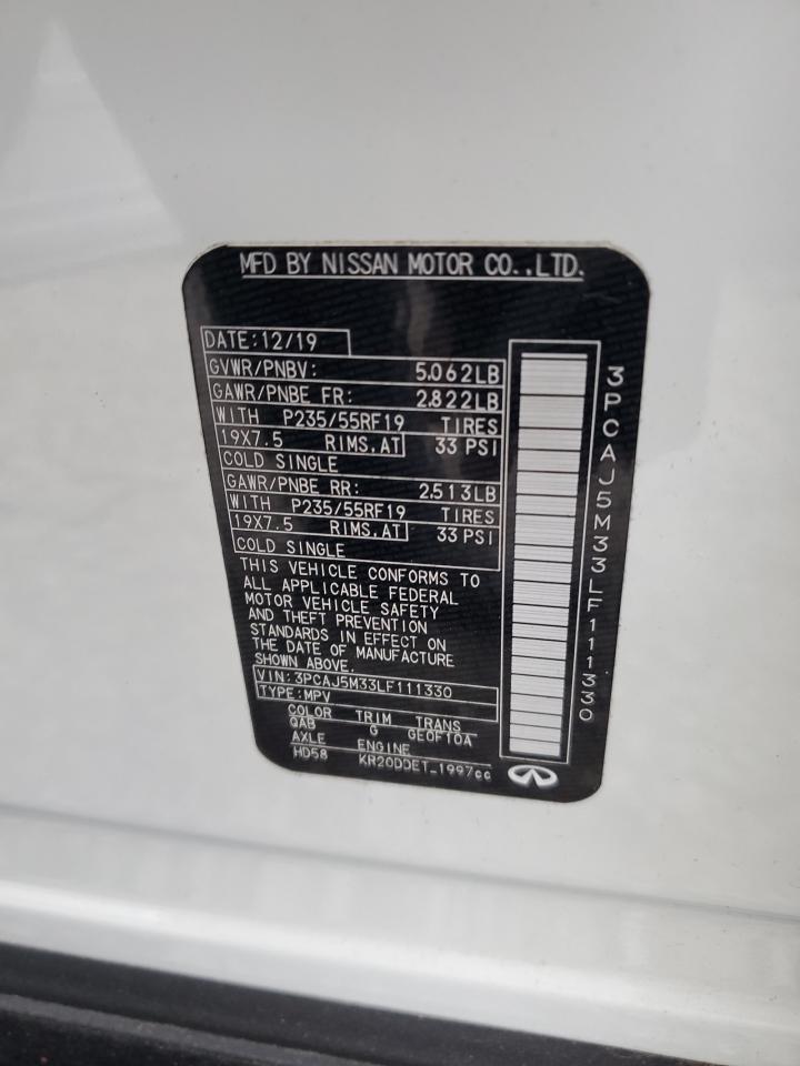 2020 Infiniti Qx50 Pure VIN: 3PCAJ5M33LF111330 Lot: 87127635