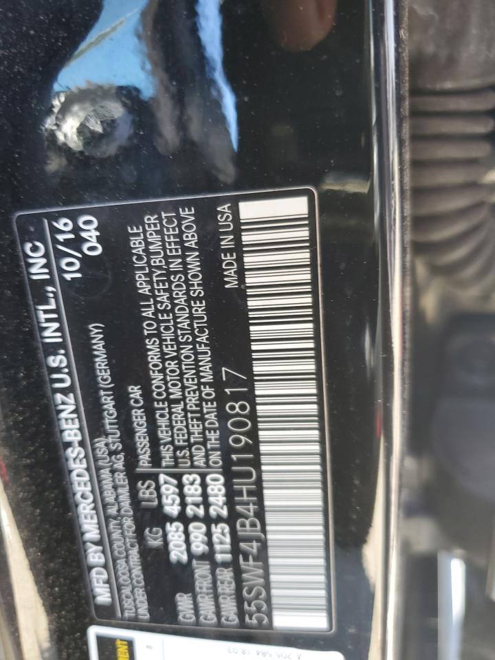 2017 Mercedes-Benz C 300 VIN: 55SWF4JB4HU190817 Lot: 90019625