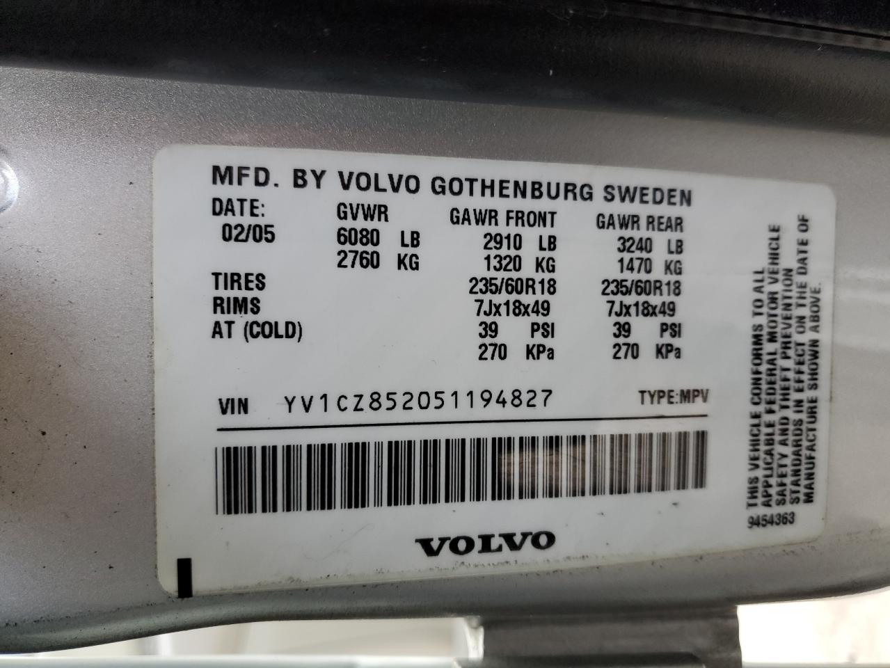 2005 Volvo Xc90 V8 VIN: YV1CZ852051194827 Lot: 84463305