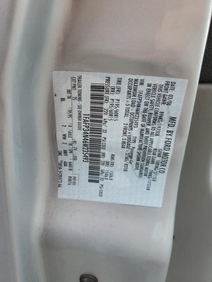 2006 Ford Focus Zx4 VIN: 1FAFP34N46W235493 Lot: 86115315