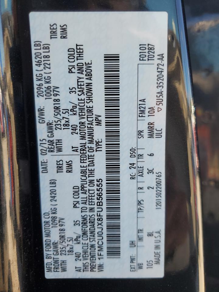 2015 Ford Escape Titanium VIN: 1FMCU0JX8FUB56555 Lot: 86166495