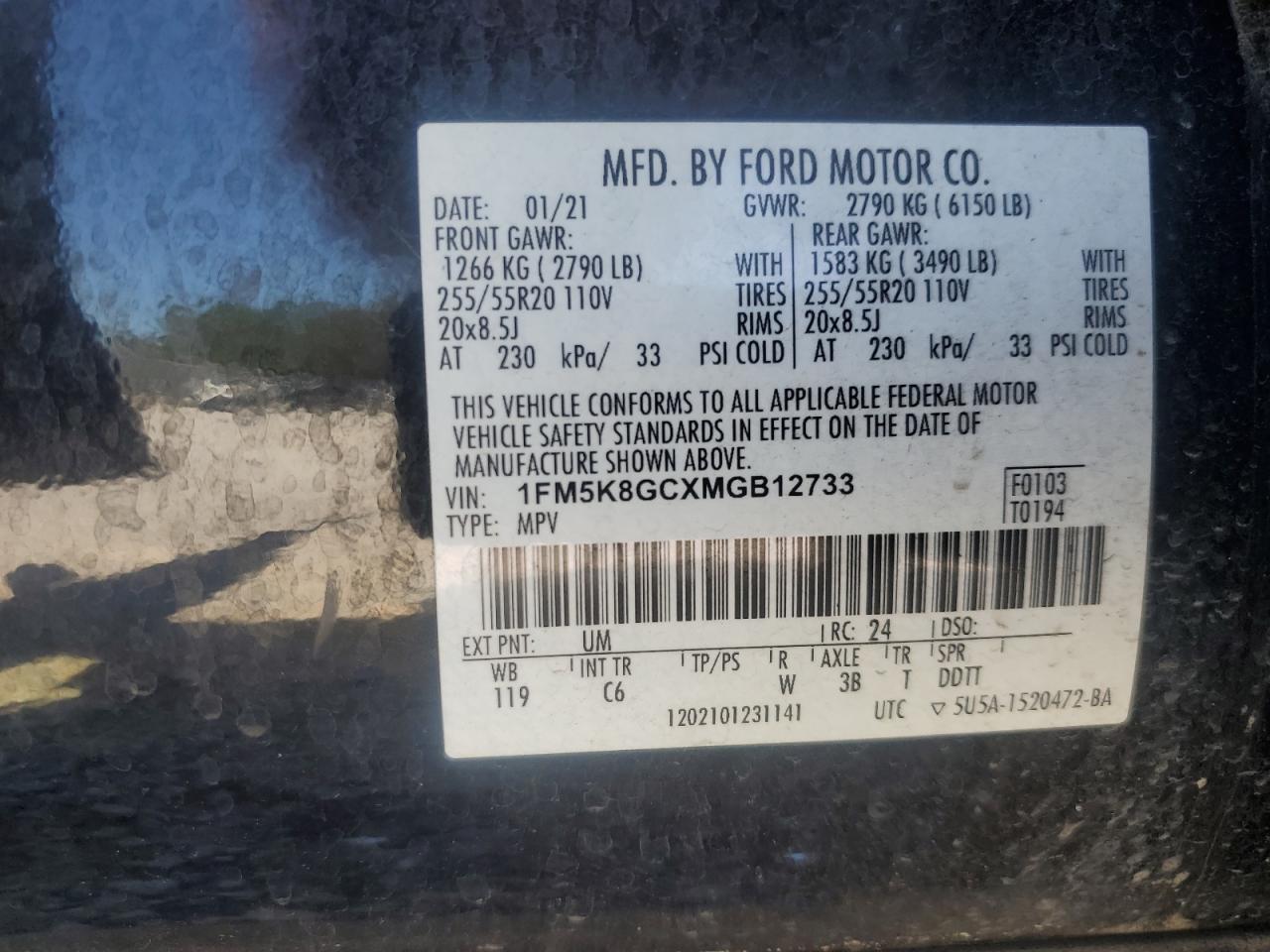 2021 Ford Explorer St VIN: 1FM5K8GCXMGB12733 Lot: 85822595