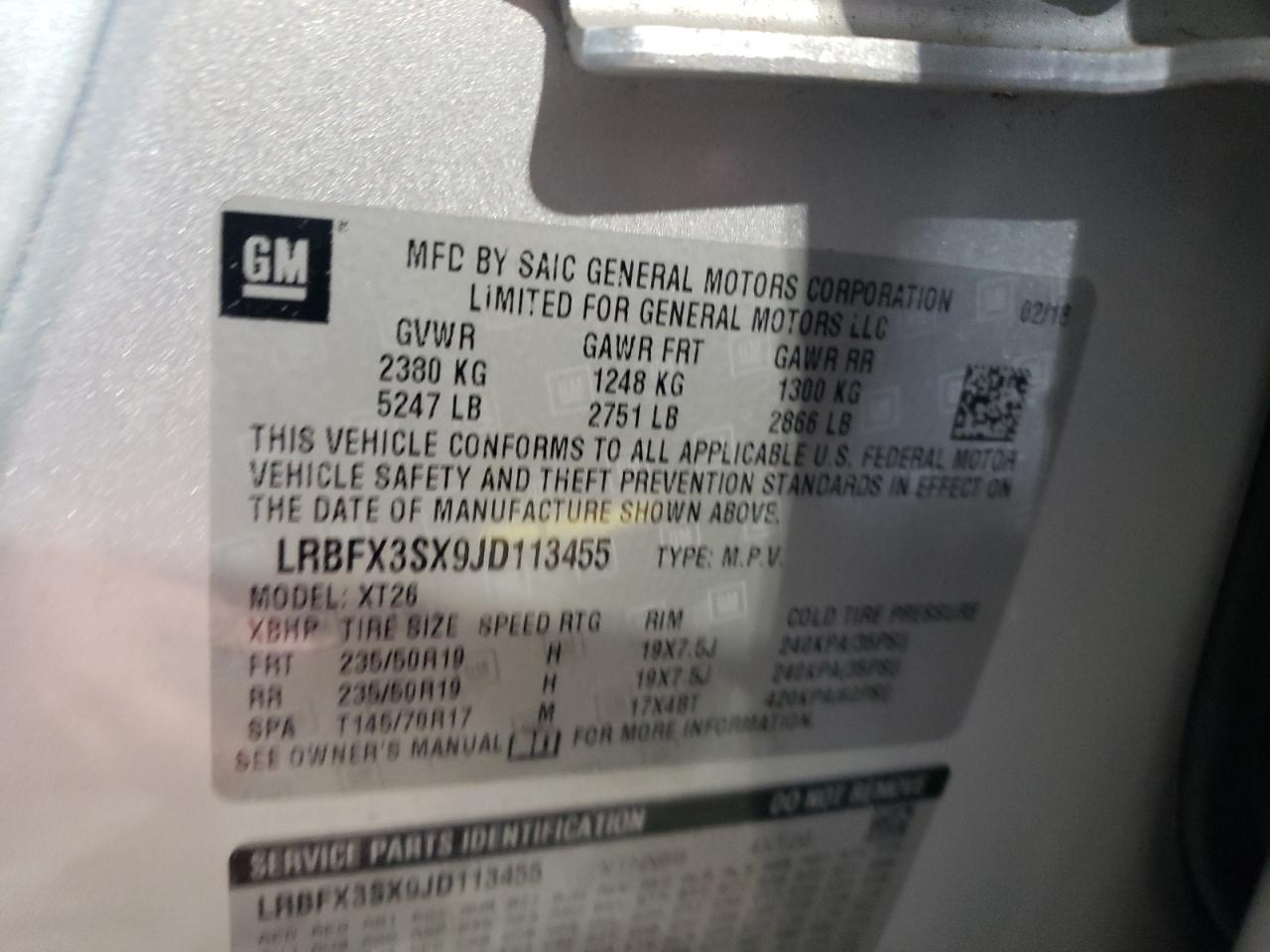 2018 Buick Envision Premium VIN: LRBFX3SX9JD113455 Lot: 87311465