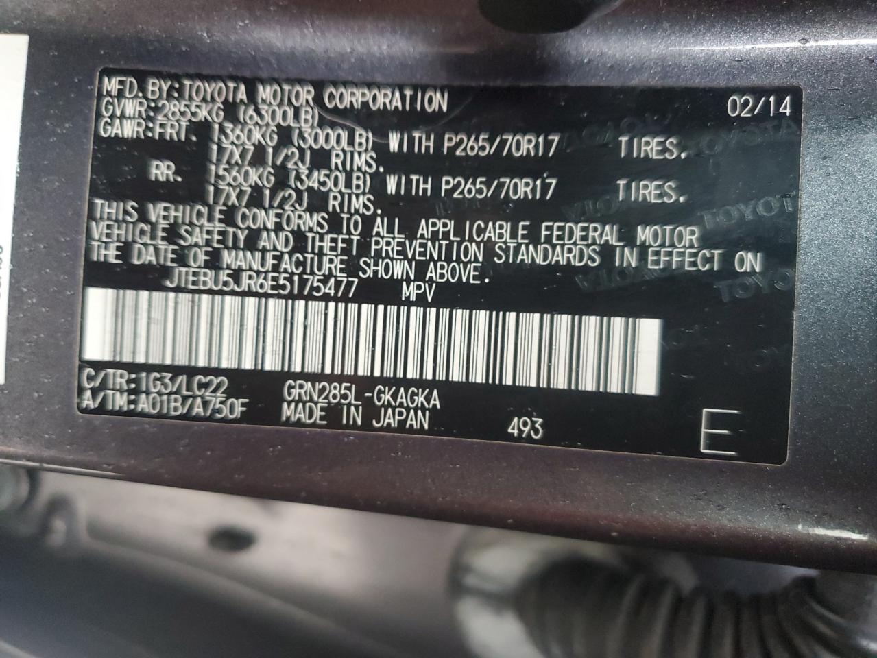 2014 Toyota 4Runner Sr5 VIN: JTEBU5JR6E5175477 Lot: 86479495