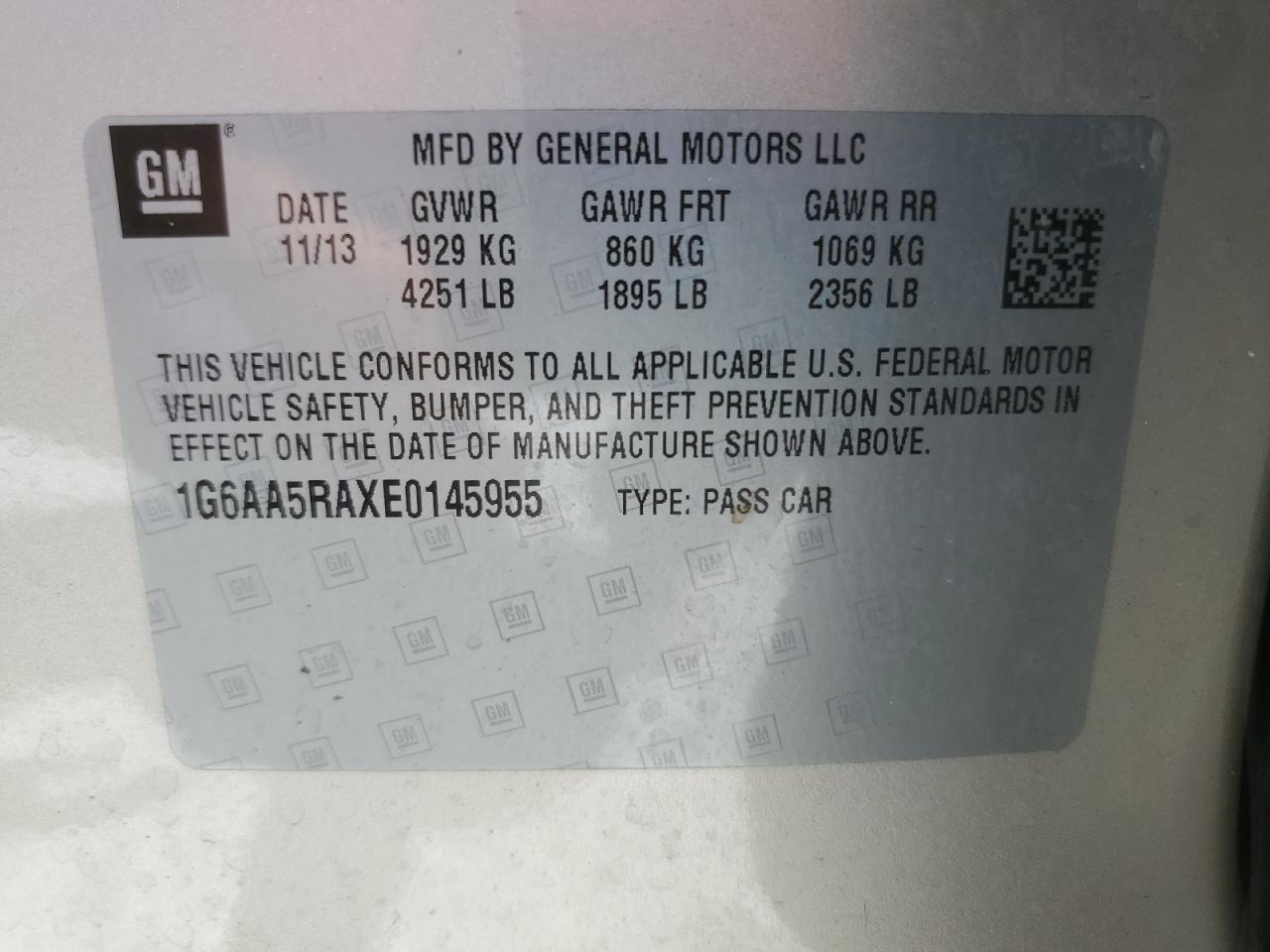 2014 Cadillac Ats VIN: 1G6AA5RAXE0145955 Lot: 86310705