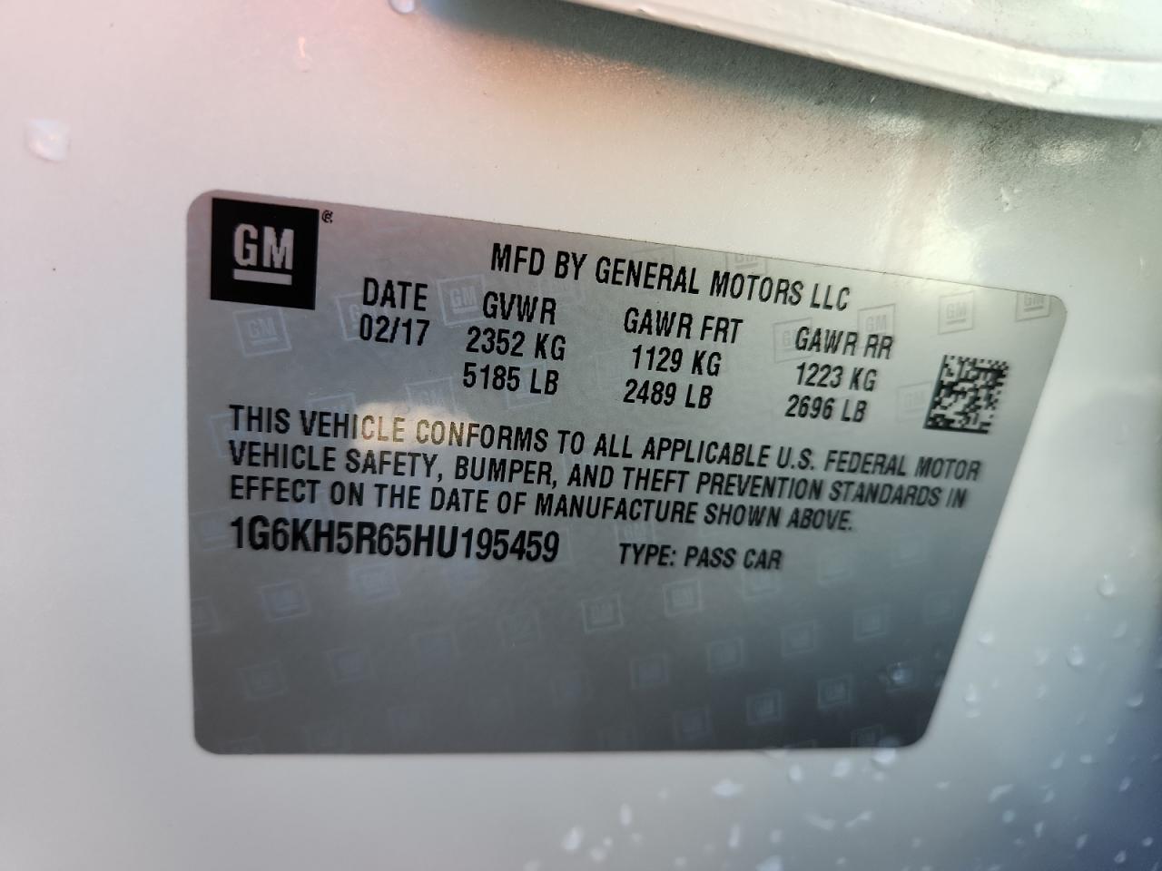 2017 Cadillac Ct6 Premium Luxury VIN: 1G6KH5R65HU195459 Lot: 84916315