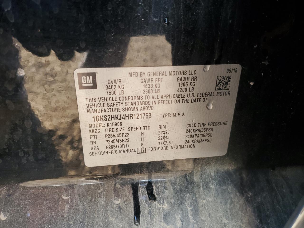 2017 GMC Yukon Xl Denali VIN: 1GKS2HKJ4HR121763 Lot: 87456035