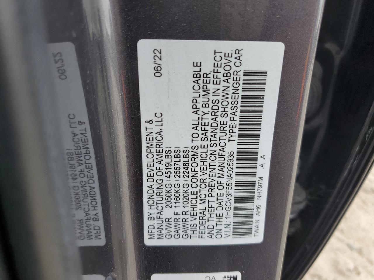 2022 Honda Accord Hybrid Exl VIN: 1HGCV3F55NA025935 Lot: 84726295