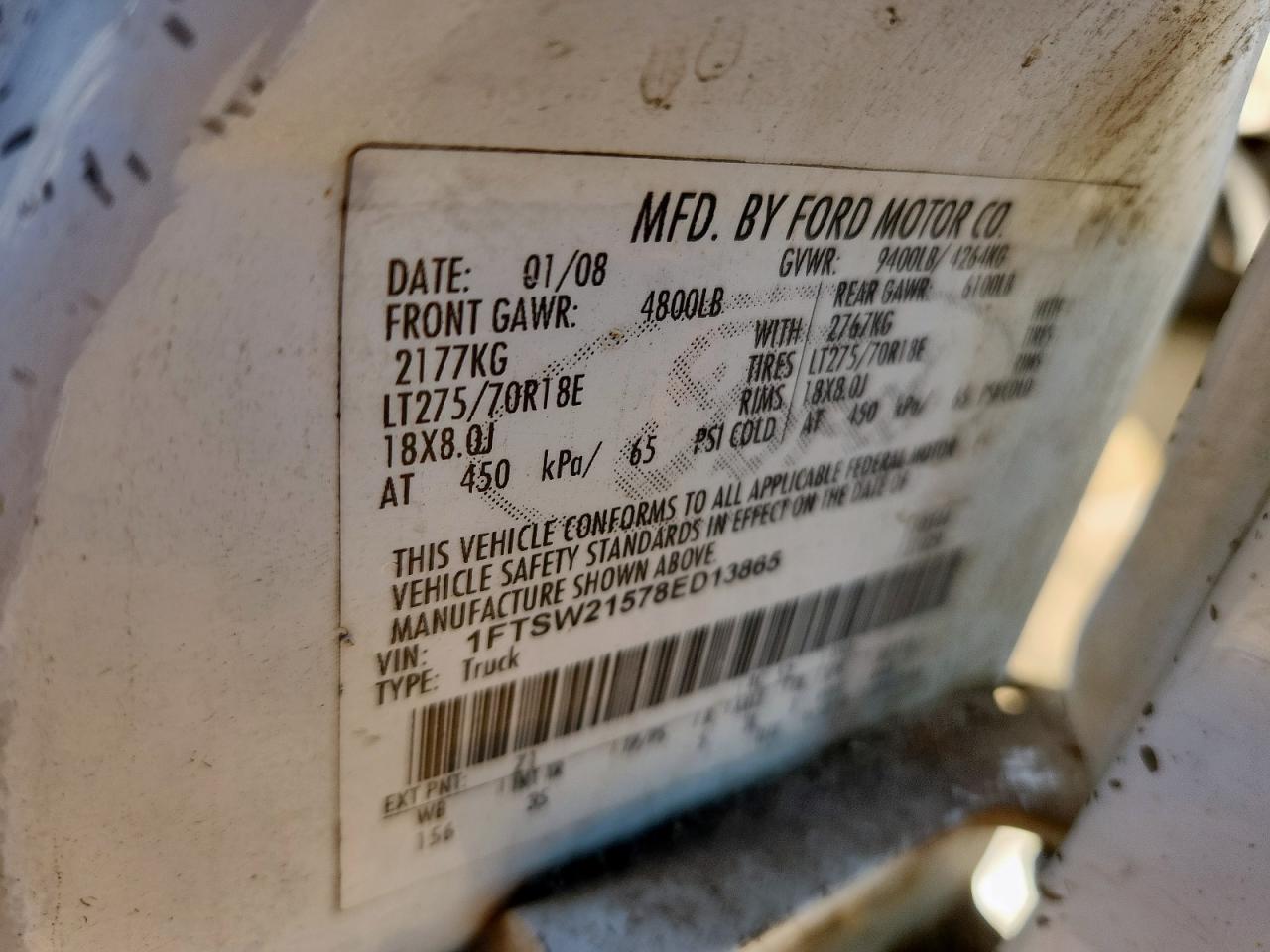 2008 Ford F250 Super Duty VIN: 1FTSW21578ED13865 Lot: 90661265