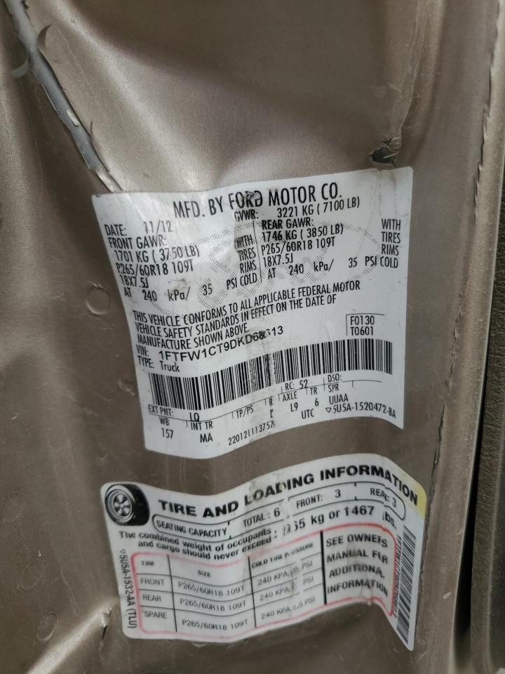 2013 Ford F150 Supercrew VIN: 1FTFW1CT9DKD68613 Lot: 87016425